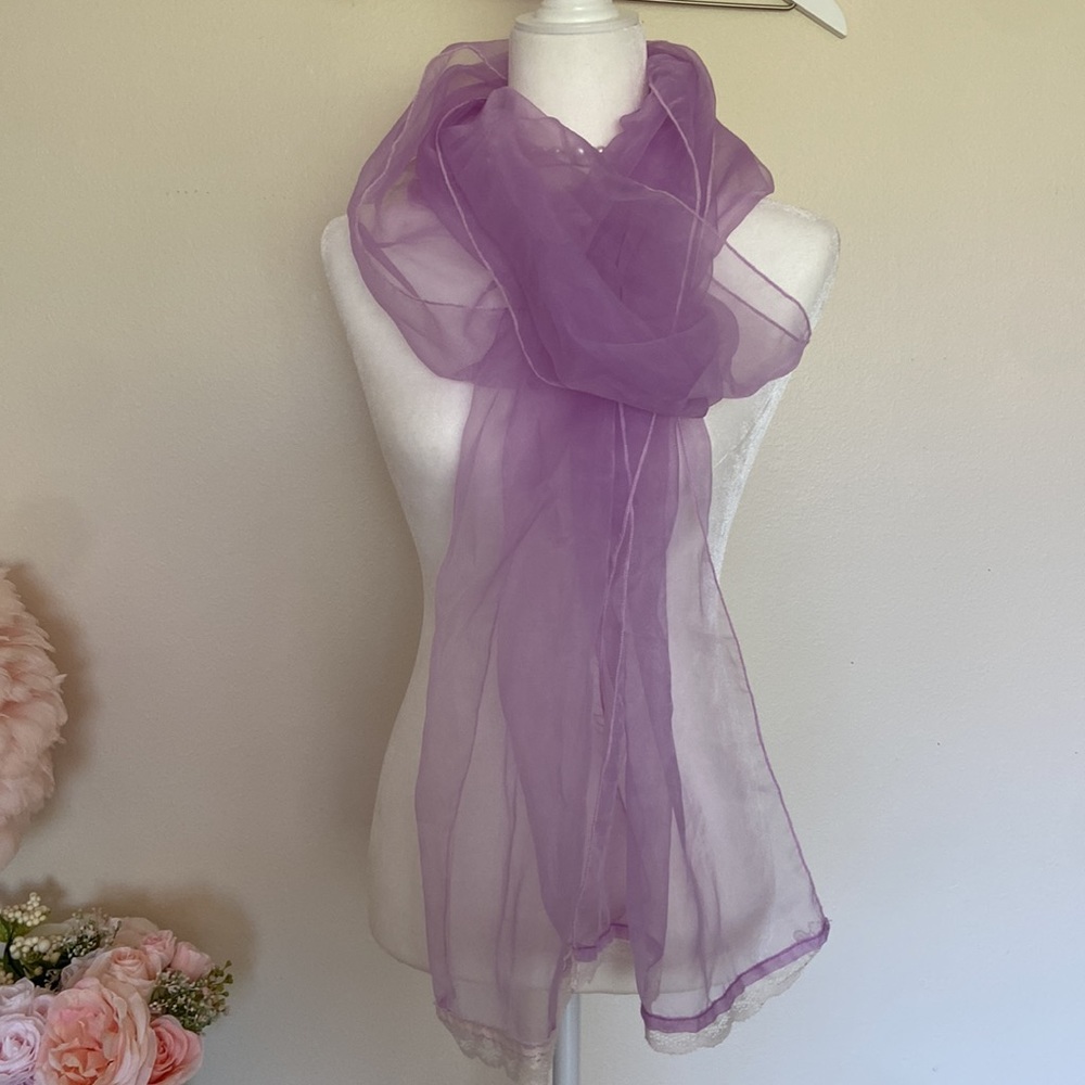Chiffon lace scarf purple